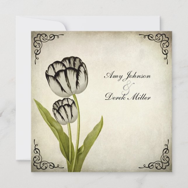 Vintage Parrot Tulip Wedding Invitation (Front)