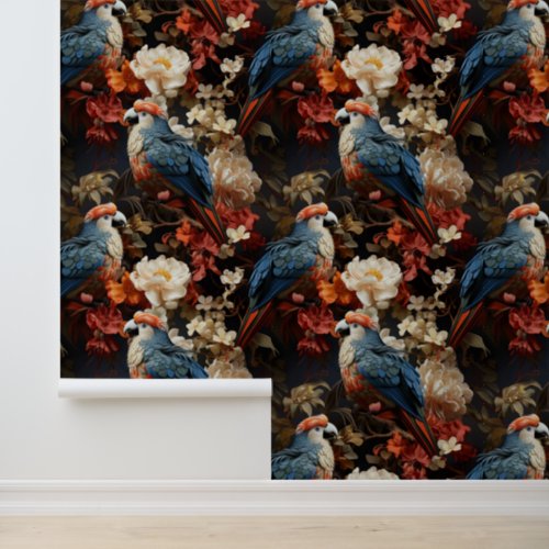 Vintage Parrots Floral Victorian Boutique Decor Wallpaper