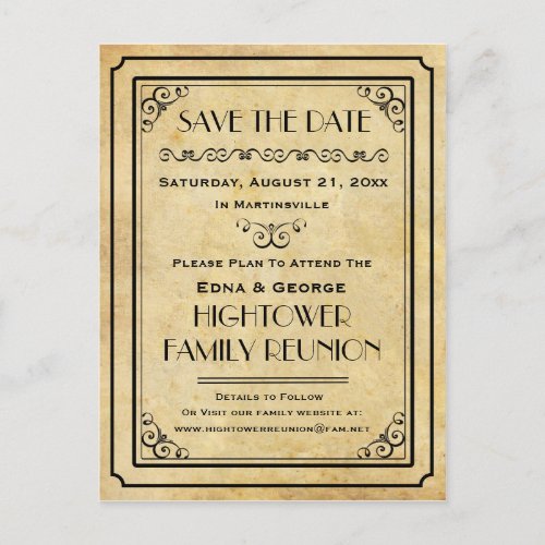Vintage Party Family Reunion Wedding Save the Date Announcement Postcard