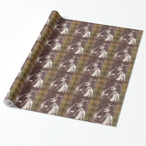 Vintage Party Girl on Tapestry Wrapping Paper