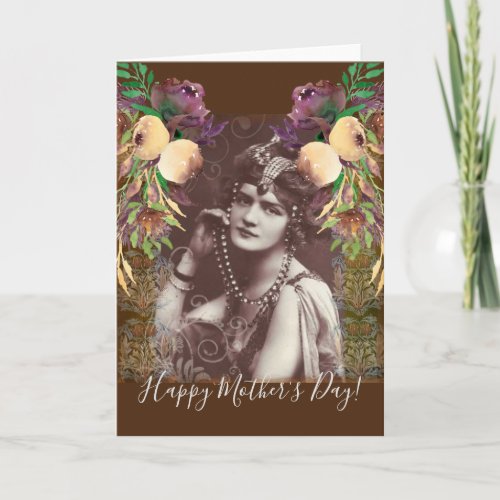 Vintage Party Girl on Victorian Tapestry Card