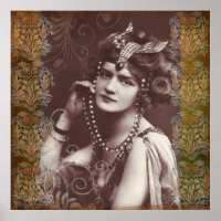 Vintage Party Girl on Victorian Tapestry Poster
