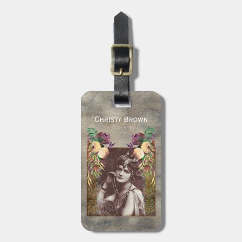 Vintage Party Girl Victorian Tapestry Luggage Tag