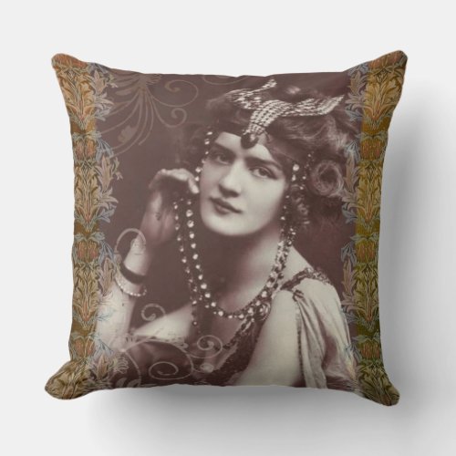 Vintage Party Girl Victorian Tapestry Throw Pillow