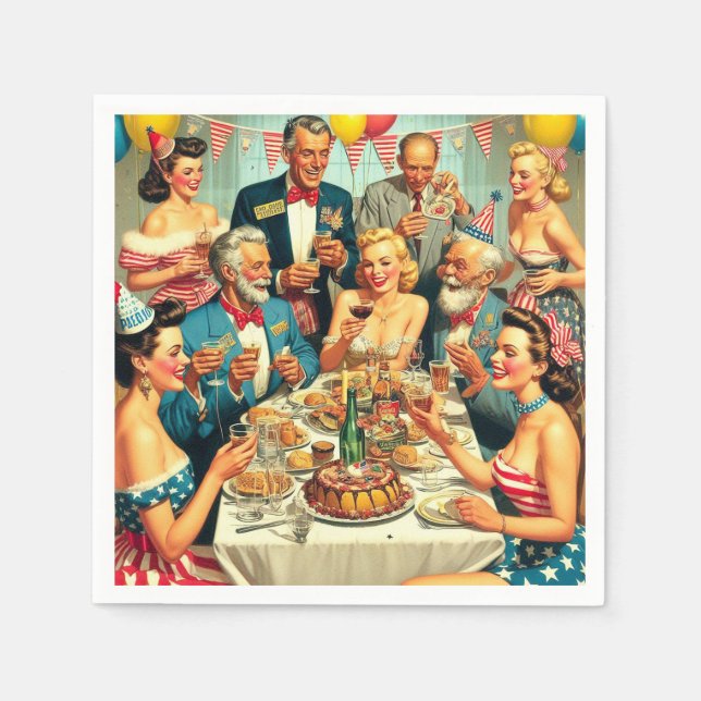 Vintage Party Illustration Napkins (Front)