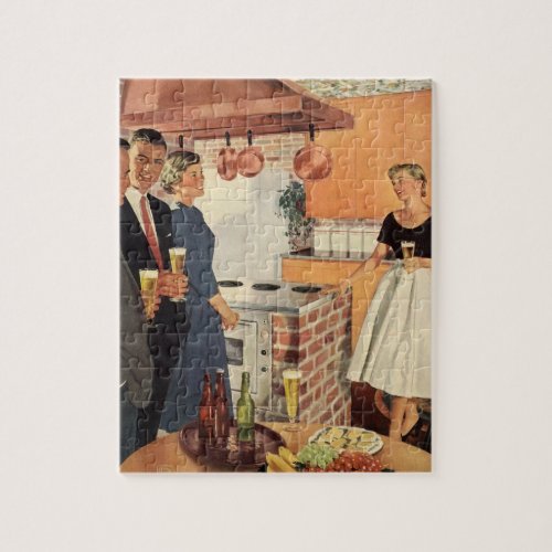 Vintage Party in the Kitchen Beer and Appetizers Jigsaw Puzzle