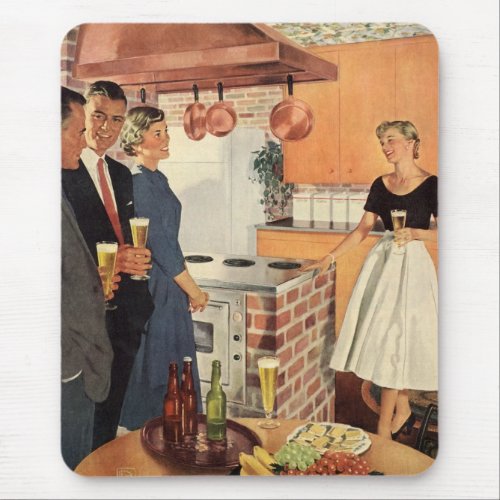 Vintage Party in the Kitchen Beer and Appetizers Mouse Pad