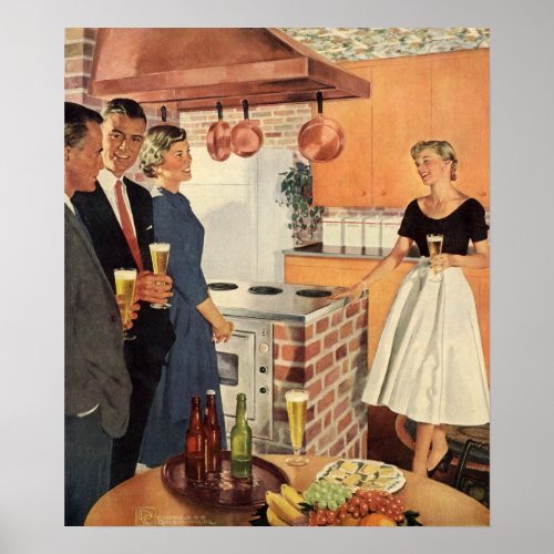 Vintage Party in the Kitchen Beer and Appetizers Poster