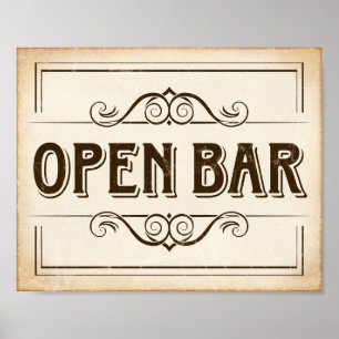 Vintage Party OPEN BAR Sign Print