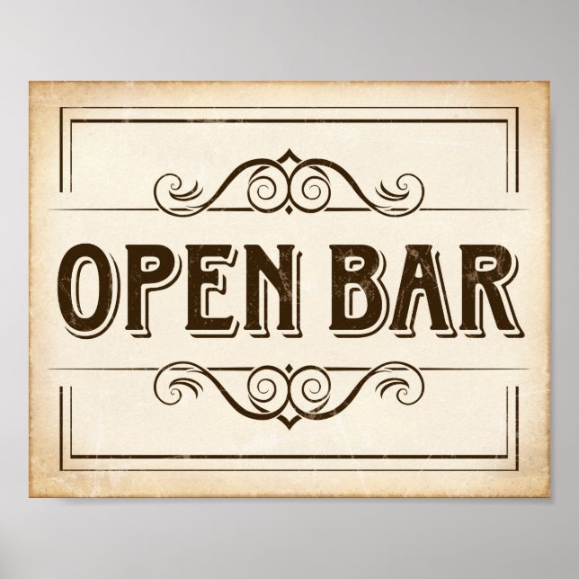 Vintage Party OPEN BAR Sign Print (Front)