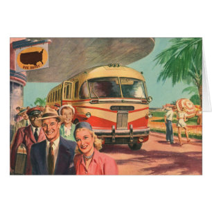 Vintage Passengers on Vacation at the Bus Depot Cards