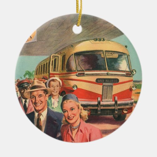 Vintage Passengers on Vacation at the Bus Depot Ceramic Ornament