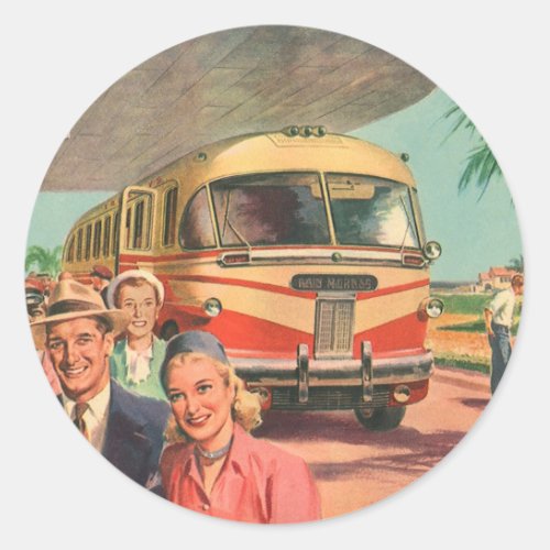 Vintage Passengers on Vacation at the Bus Depot Classic Round Sticker