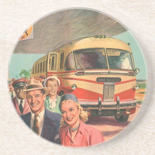 Vintage Passengers on Vacation at the Bus Depot Drink Coaster