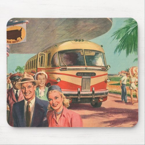 Vintage Passengers on Vacation at the Bus Depot Mouse Pad