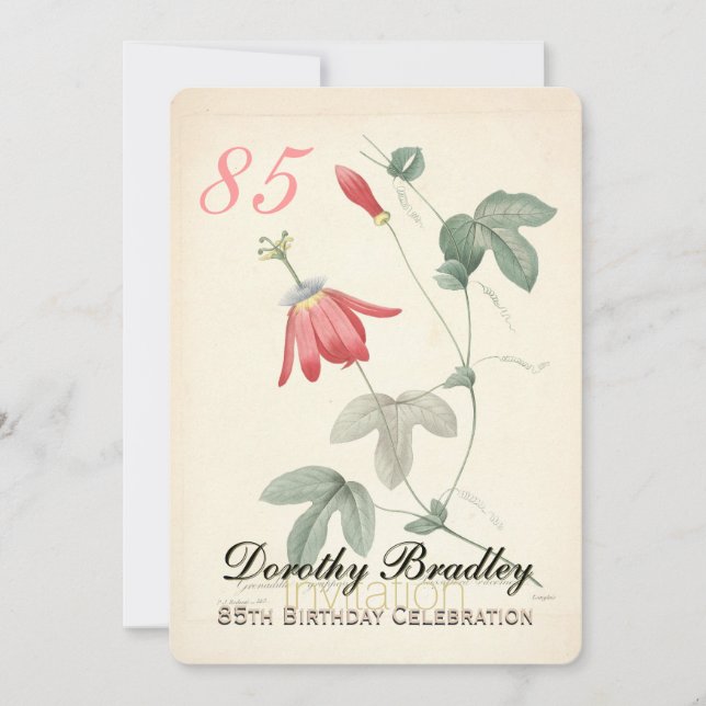 Vintage Passiflora 85th Birthday Party Invitation (Front)