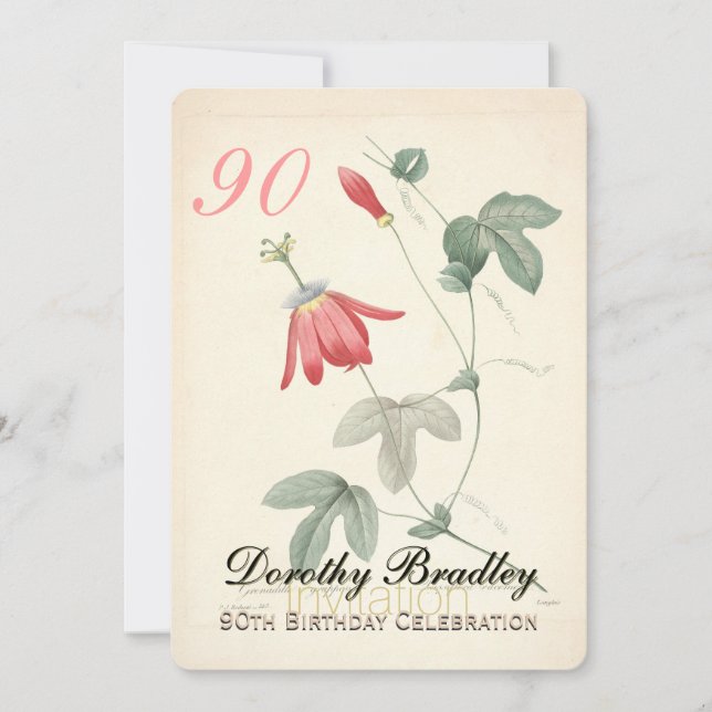 Vintage Passiflora 90th Birthday Party Invitation (Front)