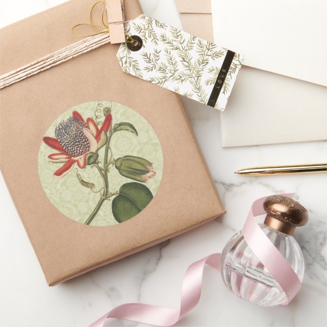 Vintage Passion Flower Classic Round Sticker (Gifting)
