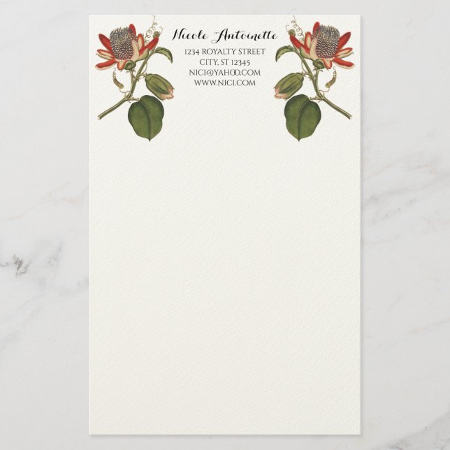 Vintage Passion Flower Stationery (Front)