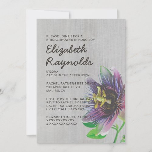 Vintage Passion Flowers Bridal Shower Invitations