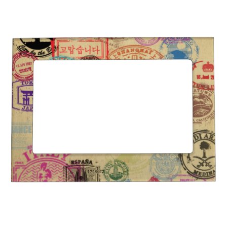 Vintage Passport Stamps 5x7 Magnetic Frame