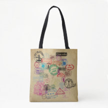 Vintage Passport Stamps All-Over-Print Tote Bag
