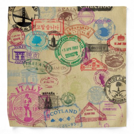 Vintage Passport Stamps Bandana