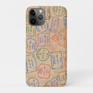 Vintage Passport Stamps Colorful Travel Ephemera iPhone 11 Pro Case