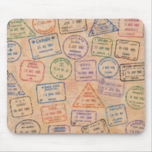 Vintage Passport Stamps Colorful Travel Ephemera Mouse Pad