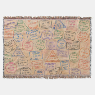 Vintage Passport Stamps Colorful Travel Ephemera Throw Blanket