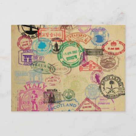Vintage Passport Stamps Postcard