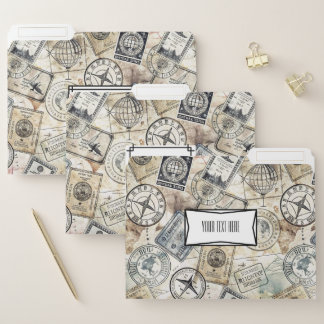 Vintage Passport Stamps Set of 3 - File Folder