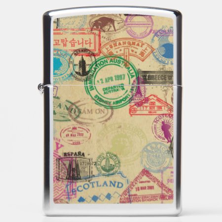 Vintage Passport Stamps Zippo Lighter