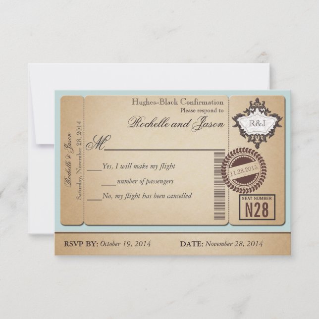 Vintage Passport Ticket RSVP Card (Front)