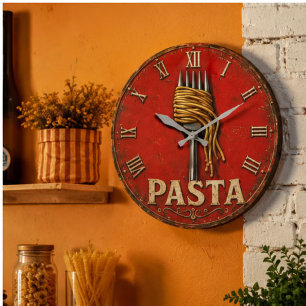 Vintage Pasta Italian Kitchen Rustic Spaghetti Far Large Clock