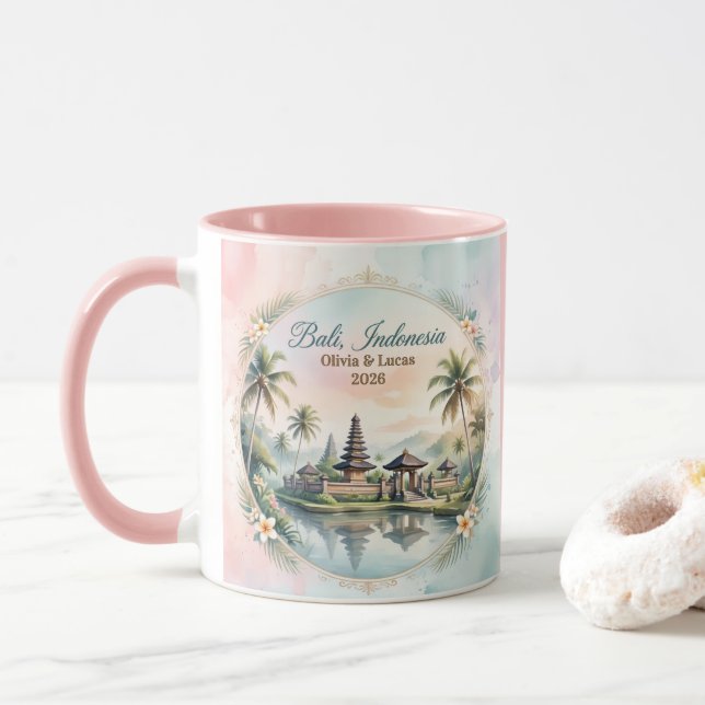 Vintage Pastel Bali Custom Couple Name keepsake Mug (With Donut)