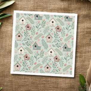 Vintage Pastel Birdhouses with Floral Blooms Napkins