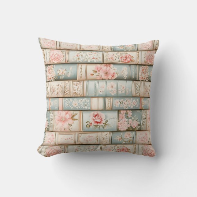 Vintage pastel book stacks throw pillow (Front)