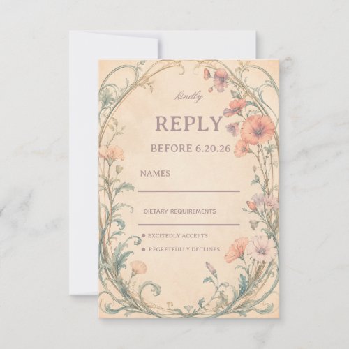 Vintage Pastel Botanical Elegant RSVP Card