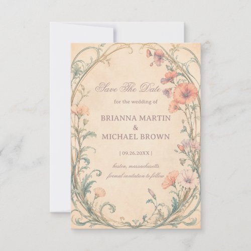 Vintage Pastel Botanical Romantic Save The Date