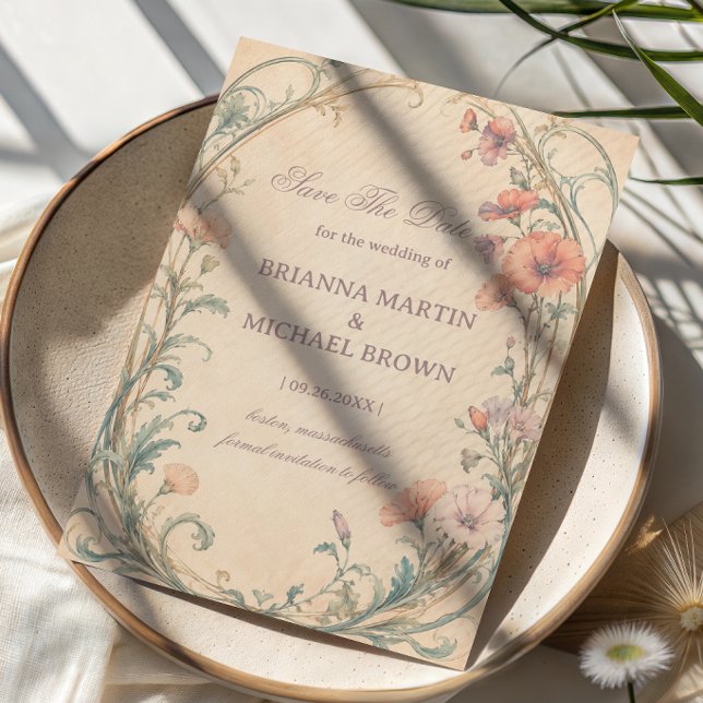 Vintage Pastel Botanical Romantic Save The Date (Creator Uploaded)