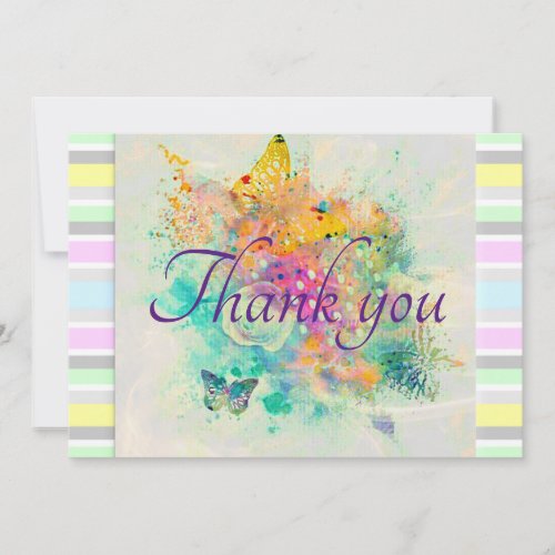 Vintage Pastel Butterflies and Rose Thank You Card