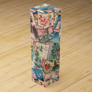 Vintage Pastel Christmas Card Collage Wine Box