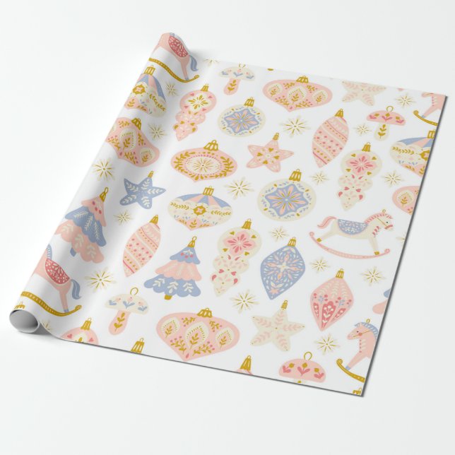 Vintage Pastel Christmas Ornaments  Wrapping Paper (Unrolled)