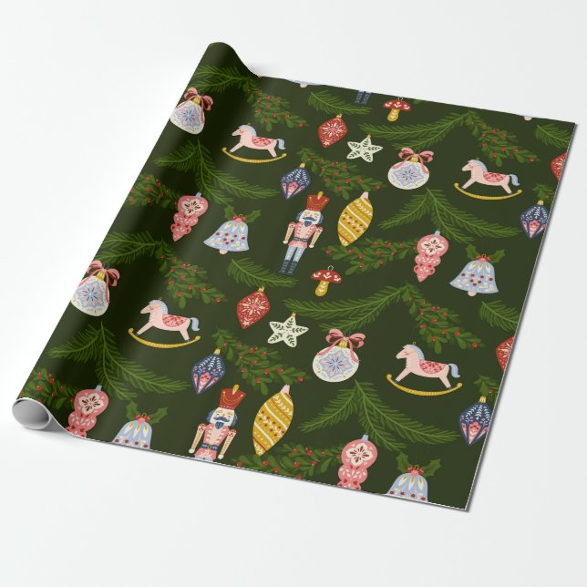 Vintage Pastel Christmas Ornaments  Wrapping Paper (Unrolled)