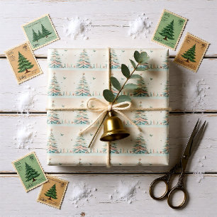 Vintage Pastel Christmas Tree Winter Wonderland Wrapping Paper