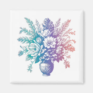 Vintage Pastel Colorful Floral Design Magnet