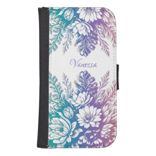 Vintage Pastel Colorful Floral Design Galaxy S4 Wallet Case