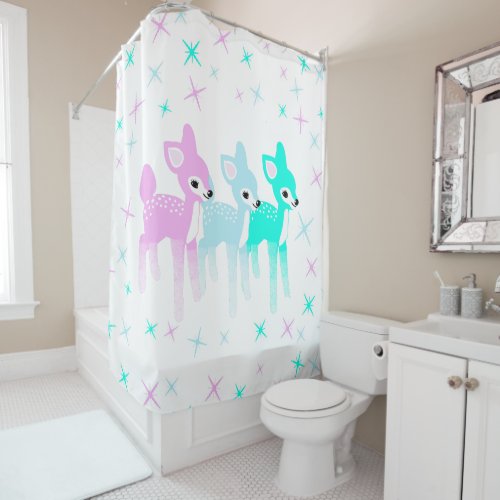 Vintage Pastel Deer Cute Christmas Kitschy Shower Curtain