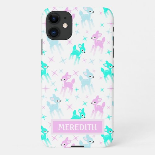 Vintage Pastel Deer Cute Christmas Personalized iPhone 11 Case